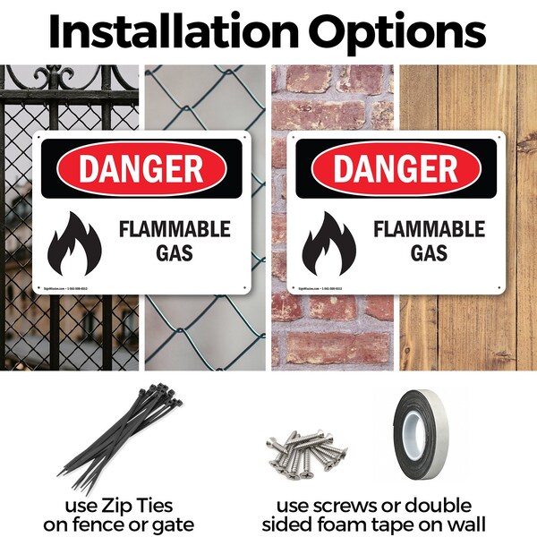 Signmission Flammable Gas Danger Sign, Aluminum, 14in W x 10in L, 2PK - OS-2PACK-DS-A-1014-L-1233