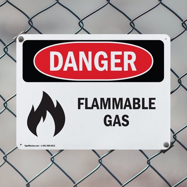 Signmission Flammable Gas Danger Sign, Aluminum, 14in W x 10in L, 2PK - OS-2PACK-DS-A-1014-L-1233