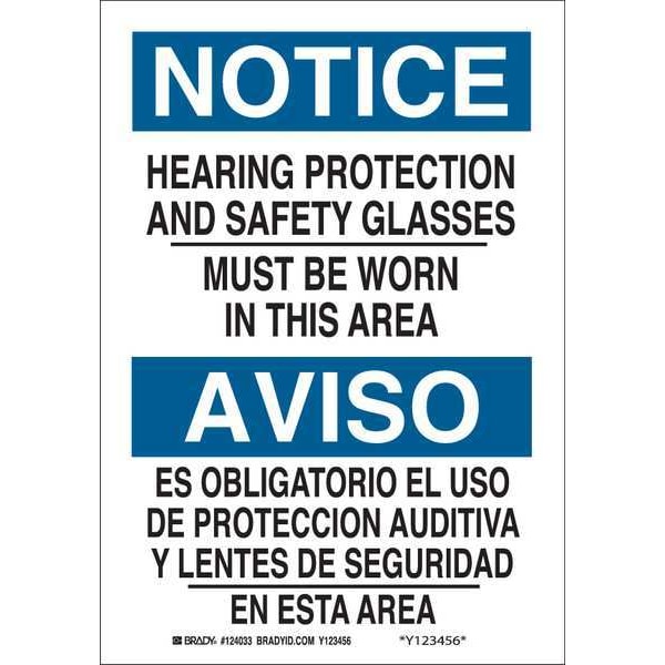 Brady Bilingual Safety Sign, 14 in Height, 10 in Width, Plastic, Rectangle, English, Spanish - 124035