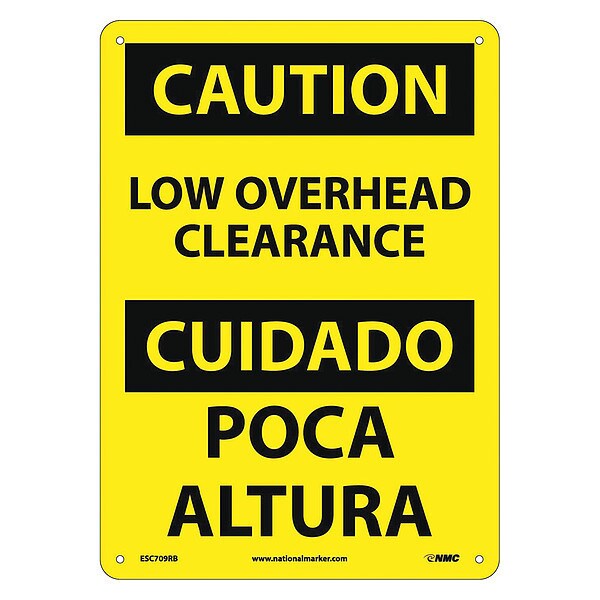 Nmc Caution Low Overhead Clearance Sign, Bili, 14 in Height, 10 in Width, Rigid Plastic - ESC709RB