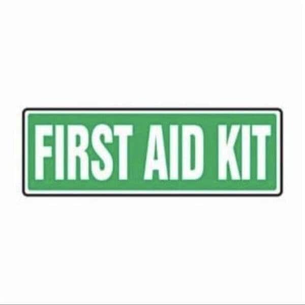 Accuform First Aid Sign, Legend FIRST AID KIT, 6 mil Adhesive DuraVinyl, 4 in Height, 12 in Width - MFSD554XV