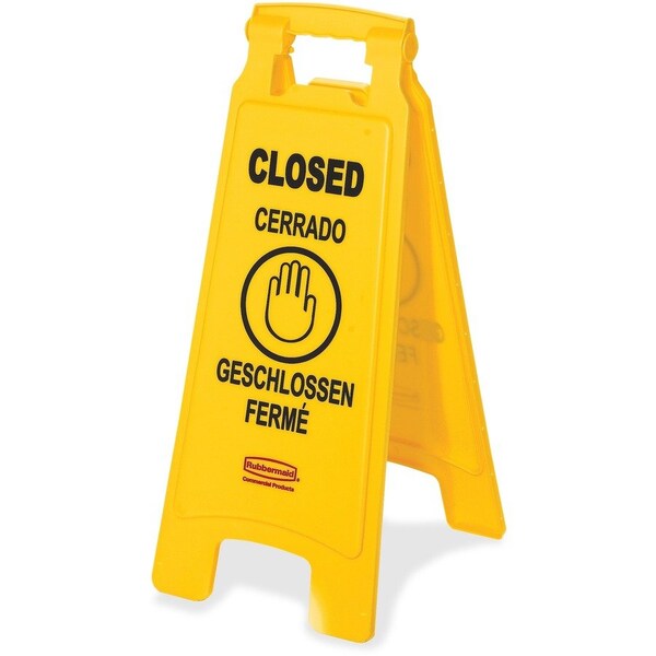 Rubbermaid Commercial Closed Multi-Lingual Floor Sign, 25" Height, 11" Width, Plastic, Rectangular - RCP611278YW