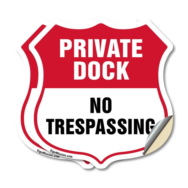 Signmission Private Dock Shield Sign No Trespassing, 4 inch X 4 inch, Vinyl Decal, 2PK - SHI-D-2PACK-4-434