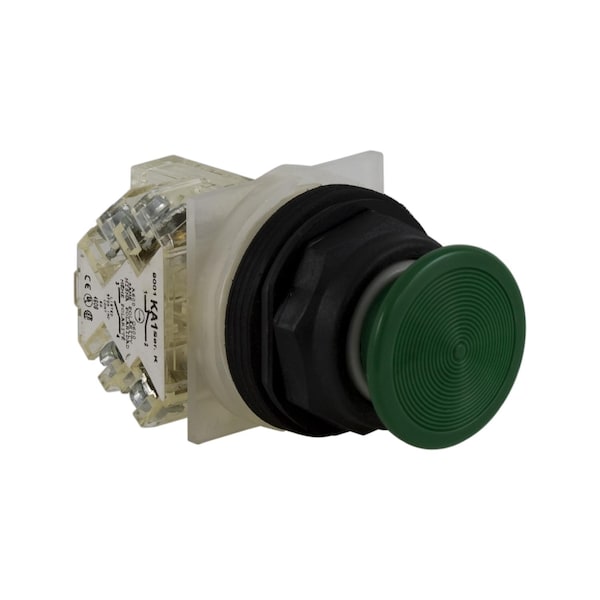 Botón pulsador Square D, Harmony 9001SK, plástico, hongo 35mm, verde, 30mm, retorno por resorte, 1 contacto abierto - 9001SKR24GH13.