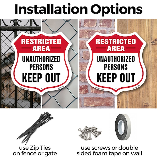 Signmission Restricted Area Shield Sign Unauthorized, 6 inch X 6 inch, Plastic Sign, 2PK - SHI-P-2PACK-6-457