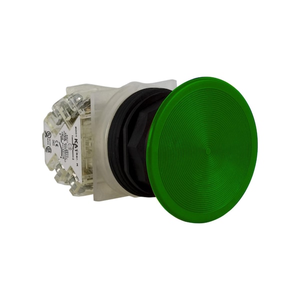Botón pulsador Square D, Harmony 9001SK, plástico, hongo de plástico de inserción rápida de 57mm, verde, 30mm, retorno por resorte, 1 contacto normalmente abierto - 9001SKR5GH13