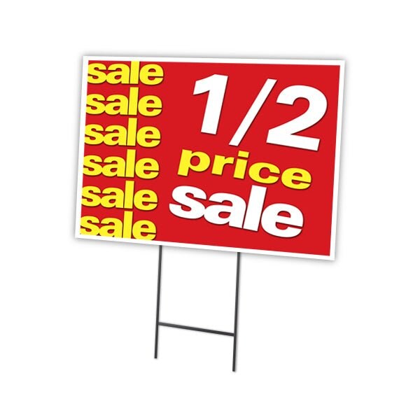 Signmission 1-2 Price Sale Yard Sign & Stake outdoor plastic coroplast window, C-1216 1-2 Price Sale - C-1216 1-2 PRICE SALE