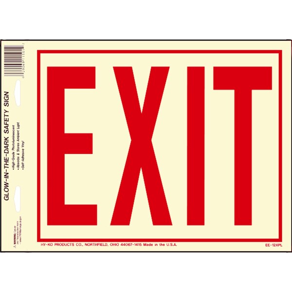 Hy-Ko Exit (6In Letters) Photoluminescent Sign 8" x 10", 10PK - A11501