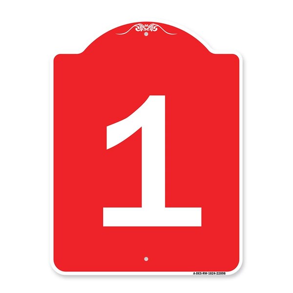 Amistad 18 x 24 in. Designer Series Sign - Sign with Number 1, Red & White - AM2028748