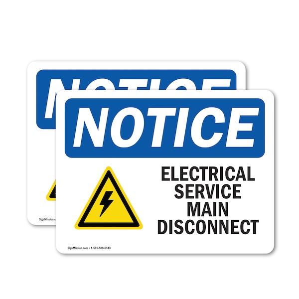 Signmission Electrical Service Main Disconnect Sign With Symbol, 10 in W x Rectangle, Vinyl Decal - OS-2PACK-NS-D-710-L-11694