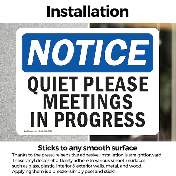 Signmission Quiet Please Meetings In Progress, 7 in W x Rectangle, Vinyl Decal - OS-2PACK-NS-D-57-L-17948