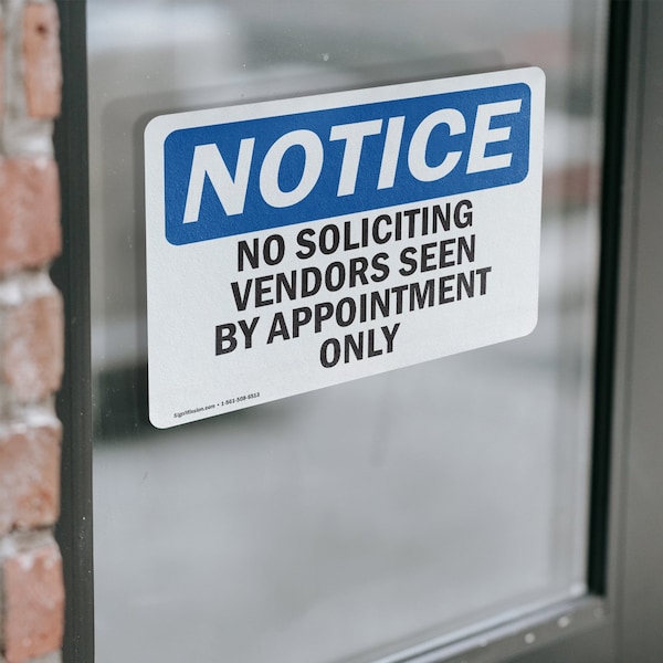 Signmission No Soliciting Vendors Seen By Appointment Only OSHA Notice Sign, Vinyl Decal, 7in W x 5in L, 2PK - OS-2PACK-NS-D-57-L-14841
