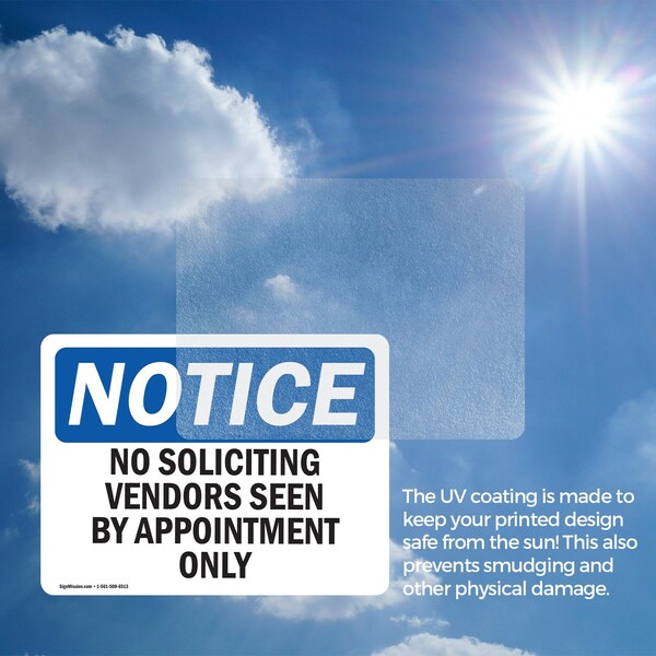 Signmission No Soliciting Vendors Seen By Appointment Only OSHA Notice Sign, Vinyl Decal, 7in W x 5in L, 2PK - OS-2PACK-NS-D-57-L-14841