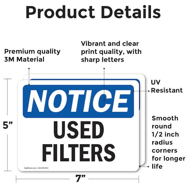 Signmission Used Filters, 7 in W x Rectangle, Vinyl Decal - OS-2PACK-NS-D-57-L-18827