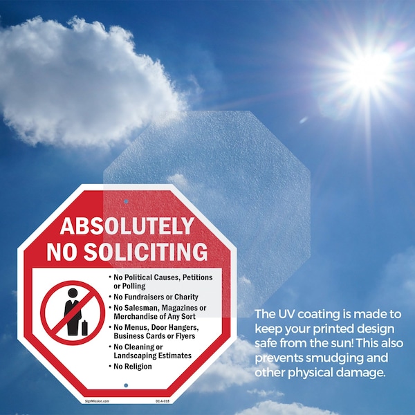 Signmission Absolutely No Soliciting No Politi, 4 inch X 4 inch, Vinyl Decal, 2PK - OC-D-2PACK-4-18
