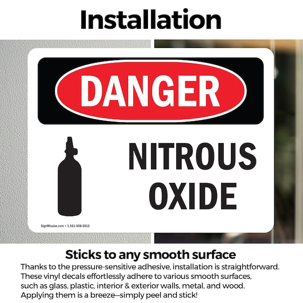 Signmission Nitrous Oxide Danger Sign, Vinyl Decal, 10in W x 7in L, 2PK - OS-2PACK-DS-D-710-L-1937