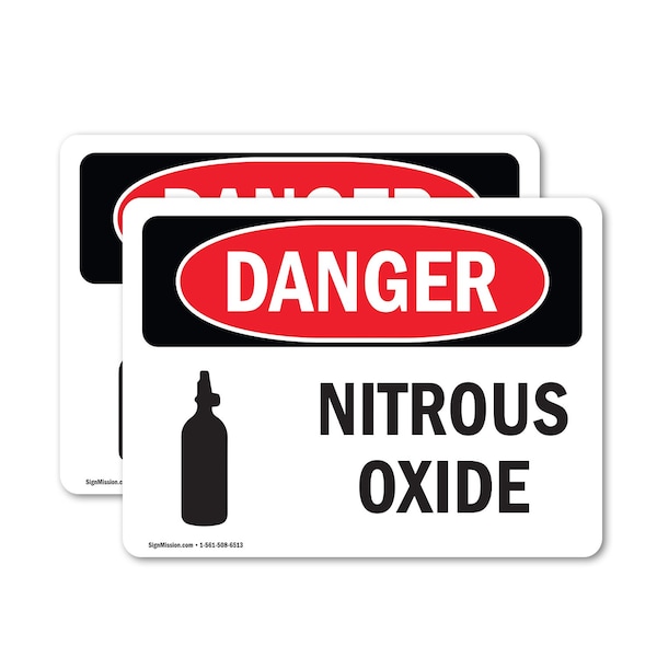 Signmission Nitrous Oxide Danger Sign, Vinyl Decal, 10in W x 7in L, 2PK - OS-2PACK-DS-D-710-L-1937