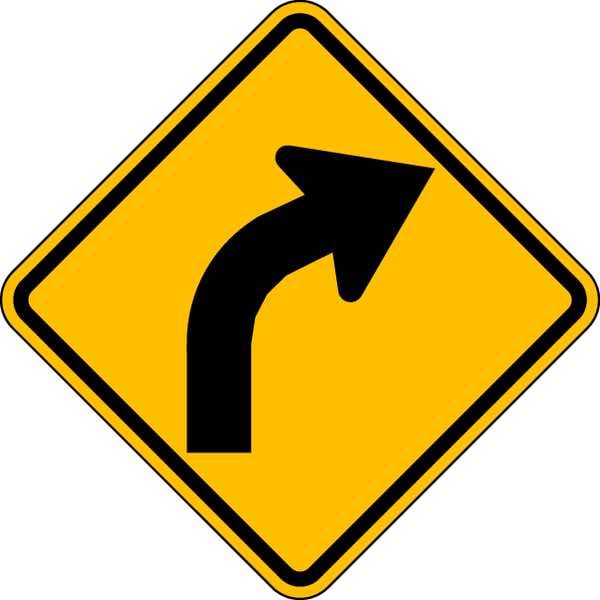 Lyle Right Curve Traffic Sign, 12 in Height, 12 in Width, Aluminum, Diamond, No Text - W1-2R-12HA