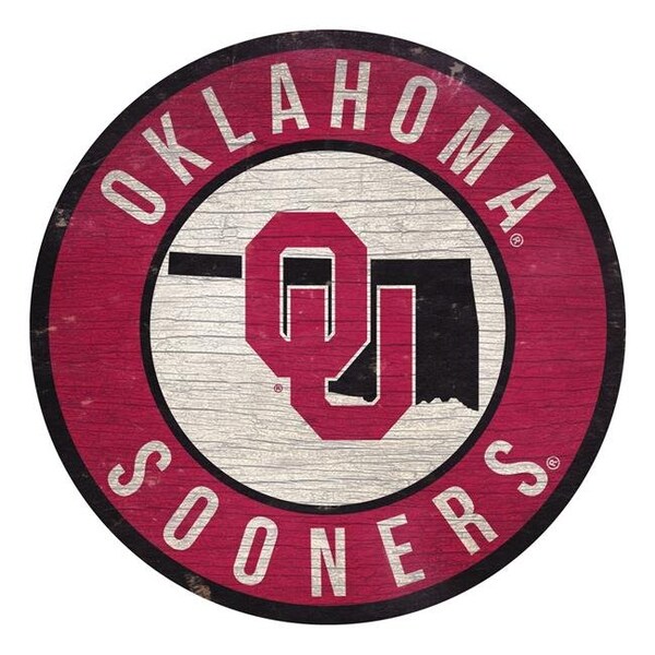 Fan Creations Oklahoma Sooners Sign Wood 12 Inch Round State Design - 7846020179