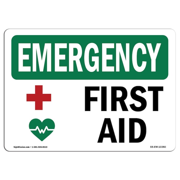 Signmission Safety Sign, OSHA EMERGENCY, 5" Height, First Aid, Landscape - OS-EM-D-57-L-10380