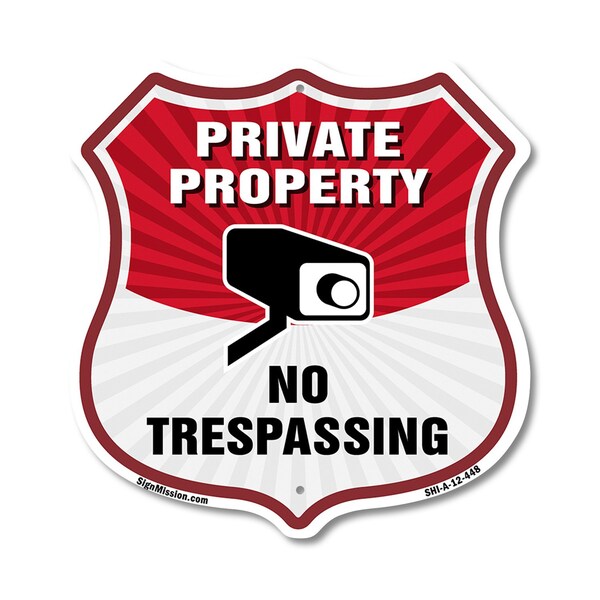 Signmission Private Property Shield Sign No Trespass, 12 Inch X 12 Inch, Aluminum Metal Sign - SHI-A-12-448