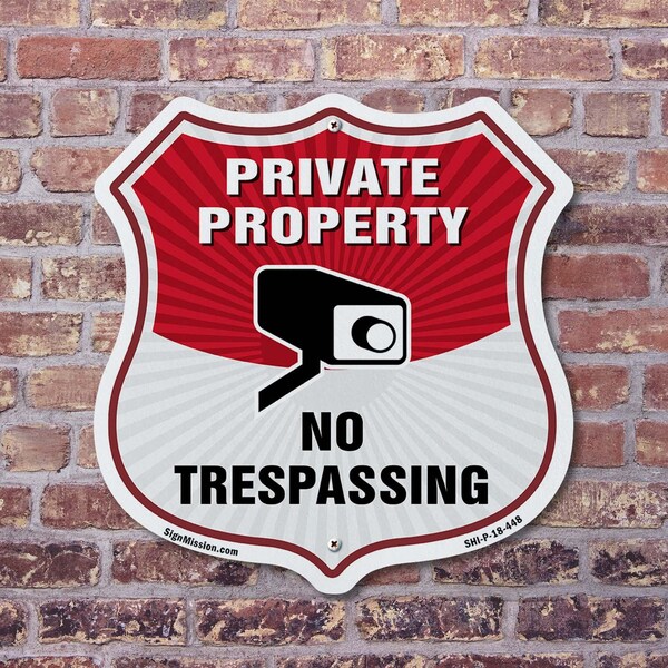 Signmission Private Property Shield Sign No Trespass, 12 Inch X 12 Inch, Aluminum Metal Sign - SHI-A-12-448