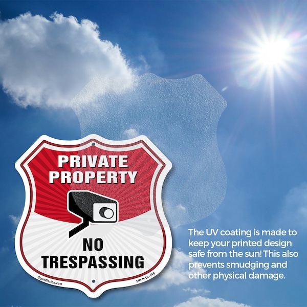 Signmission Private Property Shield Sign No Trespass, 12 Inch X 12 Inch, Aluminum Metal Sign - SHI-A-12-448