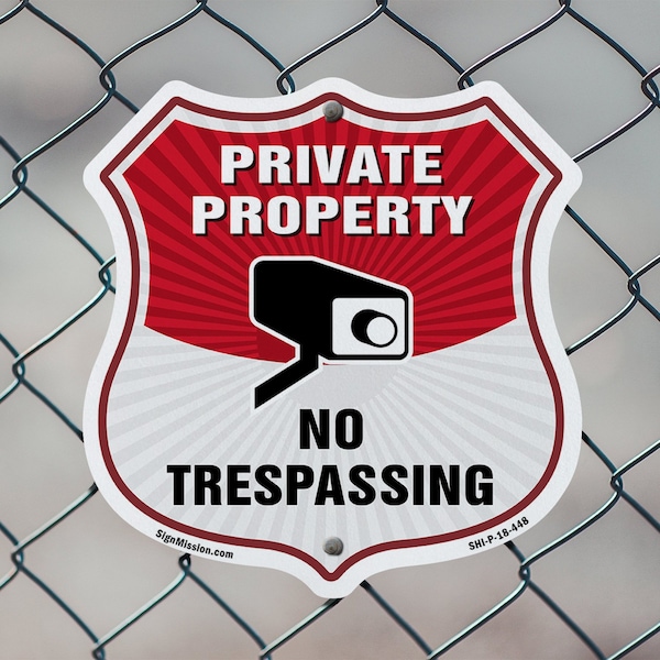 Signmission Private Property Shield Sign No Trespass, 12 Inch X 12 Inch, Aluminum Metal Sign - SHI-A-12-448