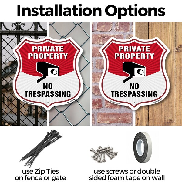 Signmission Private Property Shield Sign No Trespass, 12 Inch X 12 Inch, Aluminum Metal Sign - SHI-A-12-448