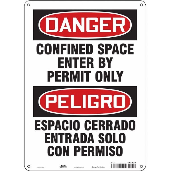 Condor Safety Sign, 14 in Height, 10 in Width, Aluminum, Vertical Rectangle, English, Spanish, 465K61 - 465K61