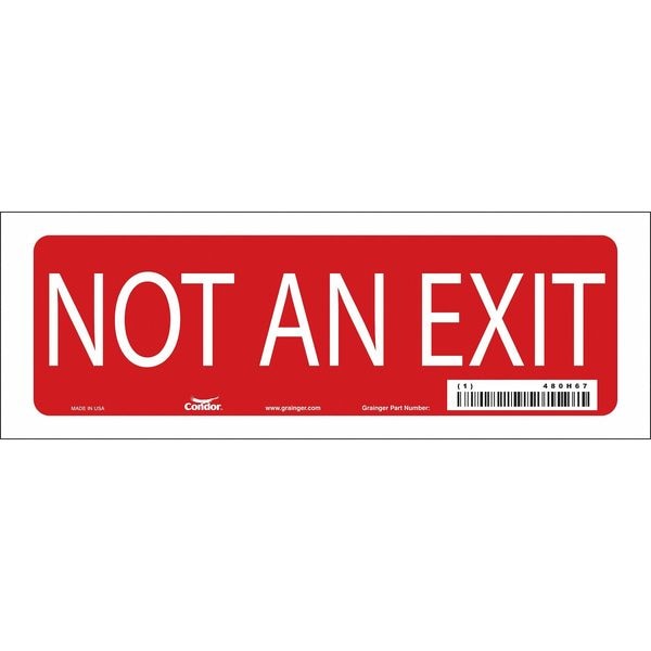 Condor Exit Sign, Vinyl, 10" W, 3-1/2" H, Not An Exit, Red, White - 480H67