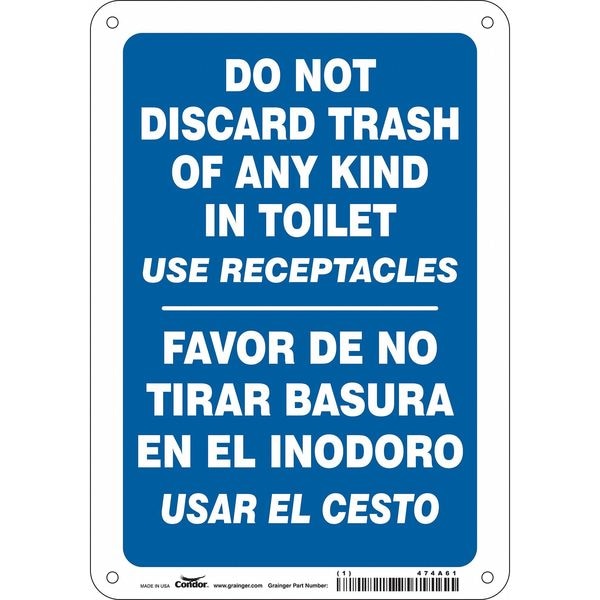 Condor Do Not Discard Trash of Any Kind In Toilet, 7 in x 10 in, Horizontal Rectangle, Polyethylene, 474A61 - 474A61