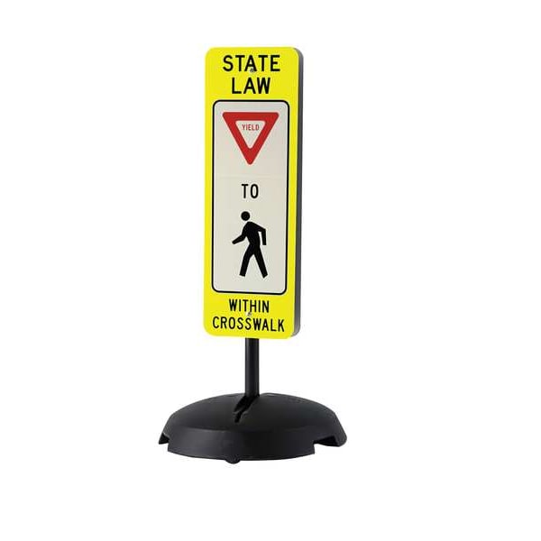 Tapco Traffic Sign with Base, 12 in W, 36 in H, Aluminum, Flourescent Yellow/Green, White - 373-03140B