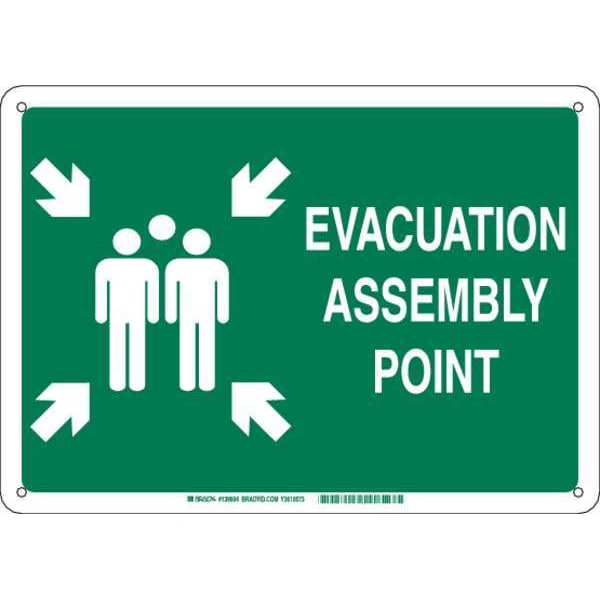 Brady Emergency Assembly Sign, 18 in Height, 24 in Width, Aluminum, Rectangle, English - 139612