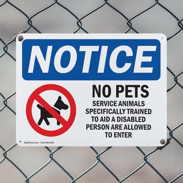Signmission No Pets Service Animals Allowed, 14 in W x Rectangle, Plastic - OS-2PACK-NS-P-1014-L-16172