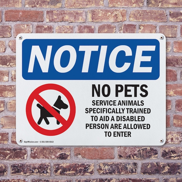 Signmission No Pets Service Animals Allowed, 14 in W x Rectangle, Plastic - OS-2PACK-NS-P-1014-L-16172