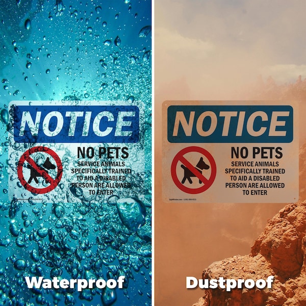 Signmission No Pets Service Animals Allowed, 14 in W x Rectangle, Plastic - OS-2PACK-NS-P-1014-L-16172