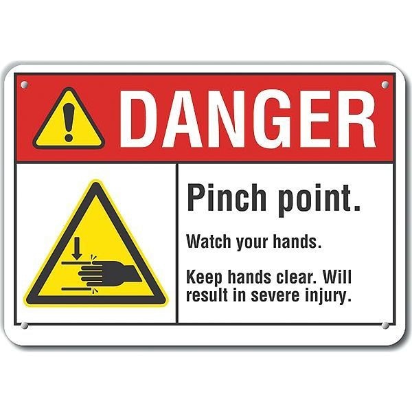 Lyle Reflective  Pinch Point Danger Sign, 10 in Height, 14 in Width, Aluminum, Horizontal Rectangle - LCU4-0001-RA_14X10