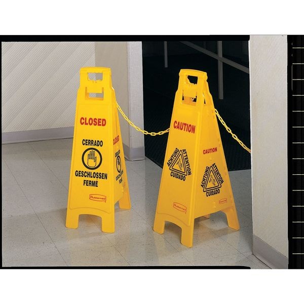 Rubbermaid Commercial Floor Safety Sign, Caution Wet Floor, Eng, 37 in H, 12 in W, HDPE, Triangle, English, FG611477YEL - FG611477YEL