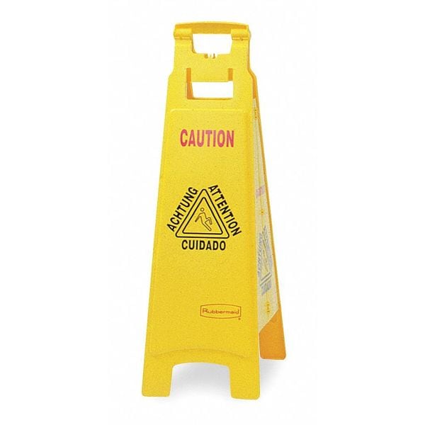 Rubbermaid Commercial Floor Safety Sign, Caution Wet Floor, Eng, 37 in H, 12 in W, HDPE, Triangle, English, FG611477YEL - FG611477YEL
