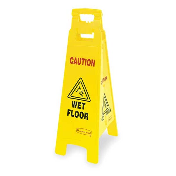 Rubbermaid Commercial Floor Safety Sign, Caution Wet Floor, Eng, 37 in H, 12 in W, HDPE, Triangle, English, FG611477YEL - FG611477YEL
