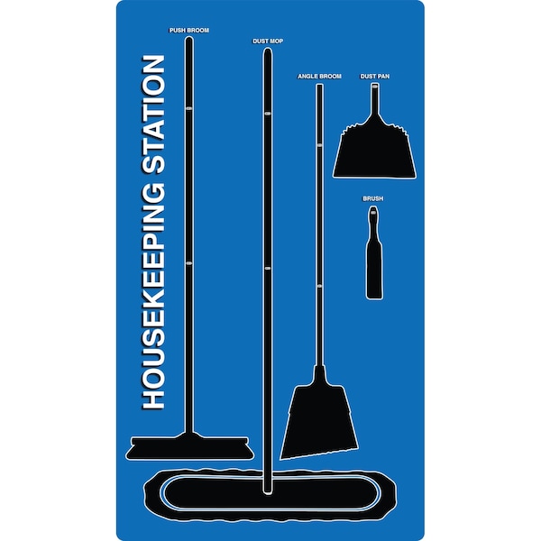 5S Supplies 5S Housekeeping Shadow Board Broom Station Version 11  - Blue Board / Black Shadows No Broom - HSB-V11-BLUE-BO