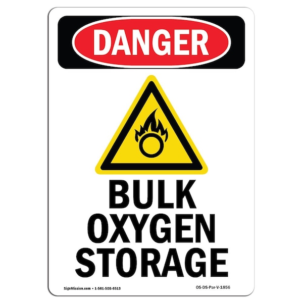 Signmission Safety Sign, OSHA Danger, 14" Height, Bulk Oxygen Storage, Portrait - OS-DS-D-1014-V-1856