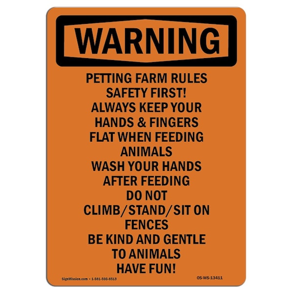 Signmission OSHA WARNING Sign, Petting Farm Rules, 14in X 10in Decal, 10" W, 14" L, Portrait - OS-WS-D-1014-V-13411