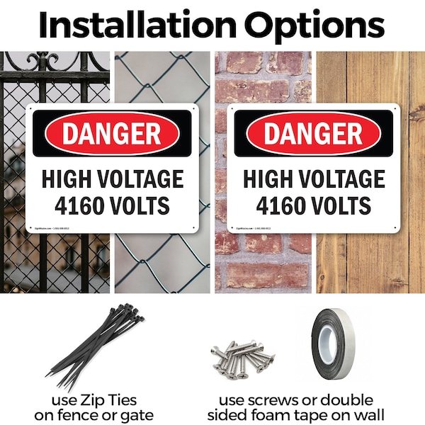 Signmission High Voltage 4160 Volts Danger Sign, Plastic, 10in W x 7in L, 2PK - OS-2PACK-DS-P-710-L-1957