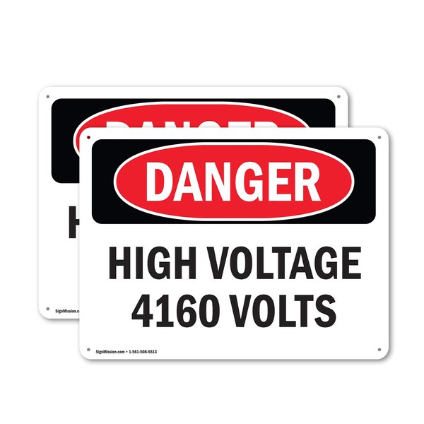 Signmission High Voltage 4160 Volts Danger Sign, Plastic, 10in W x 7in L, 2PK - OS-2PACK-DS-P-710-L-1957