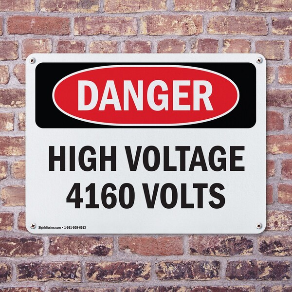 Signmission High Voltage 4160 Volts Danger Sign, Plastic, 10in W x 7in L, 2PK - OS-2PACK-DS-P-710-L-1957