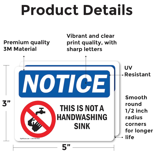Signmission This Is Not A Handwashing Sink Sign With Symbol, 5 in W x Rectangle, Vinyl Decal - OS-2PACK-NS-D-35-L-18631