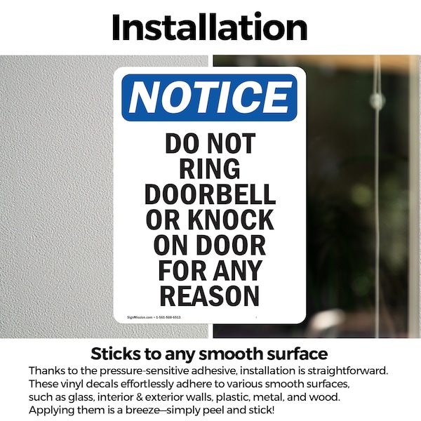 Signmission Do Not Ring Doorbell Or Knock OSHA Notice Sign, Vinyl Decal, 3.5in W x 5in L, 2PK - OS-2PACK-NS-D-35-V-11356