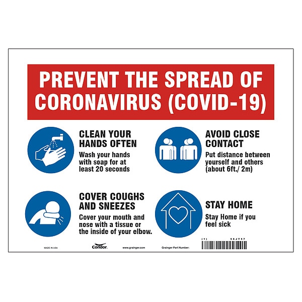 Condor Prevent The Spread Of Coronavirus Sign, HWB716A1014 - HWB716A1014